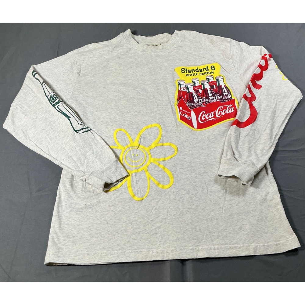 Coca-Cola PacSun Long Sleeve Graphic T-Shirt Grey Heather Medium Vintage Style